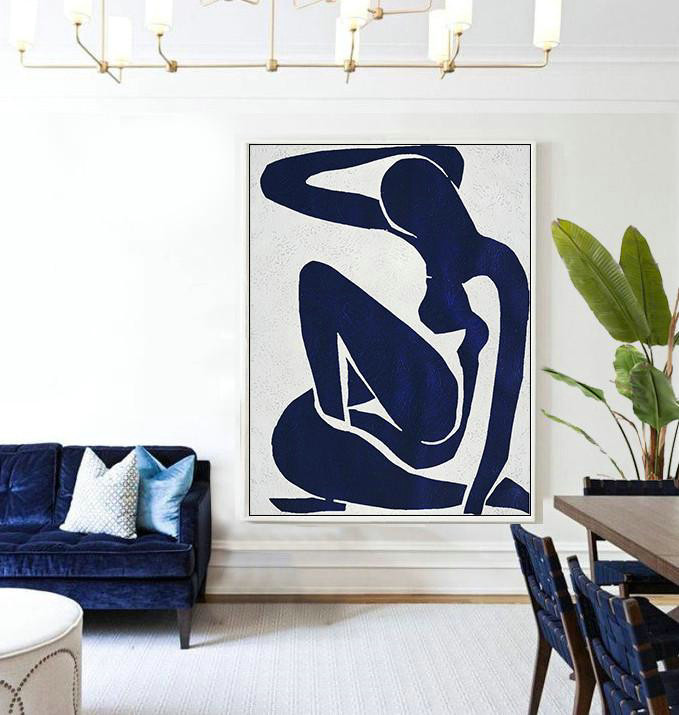 Abstract Painting Extra Large Canvas Art,Buy Hand Painted Navy Blue Abstract Painting Nude Art Online,Colorful Wall Art